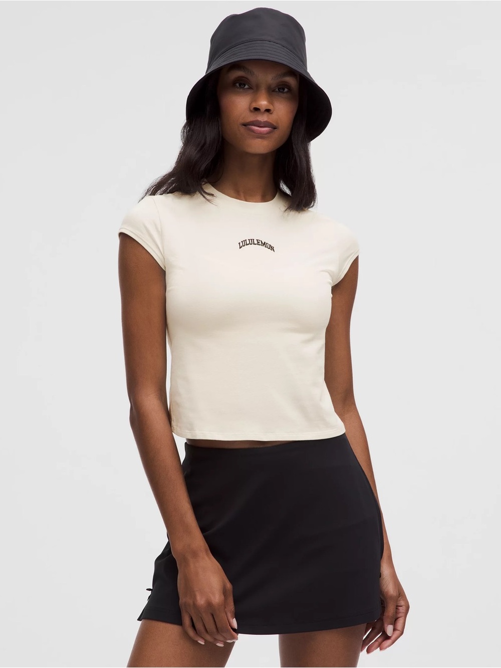 lululemon athletica Cream Cropped organic baby Tee with collegiate logo